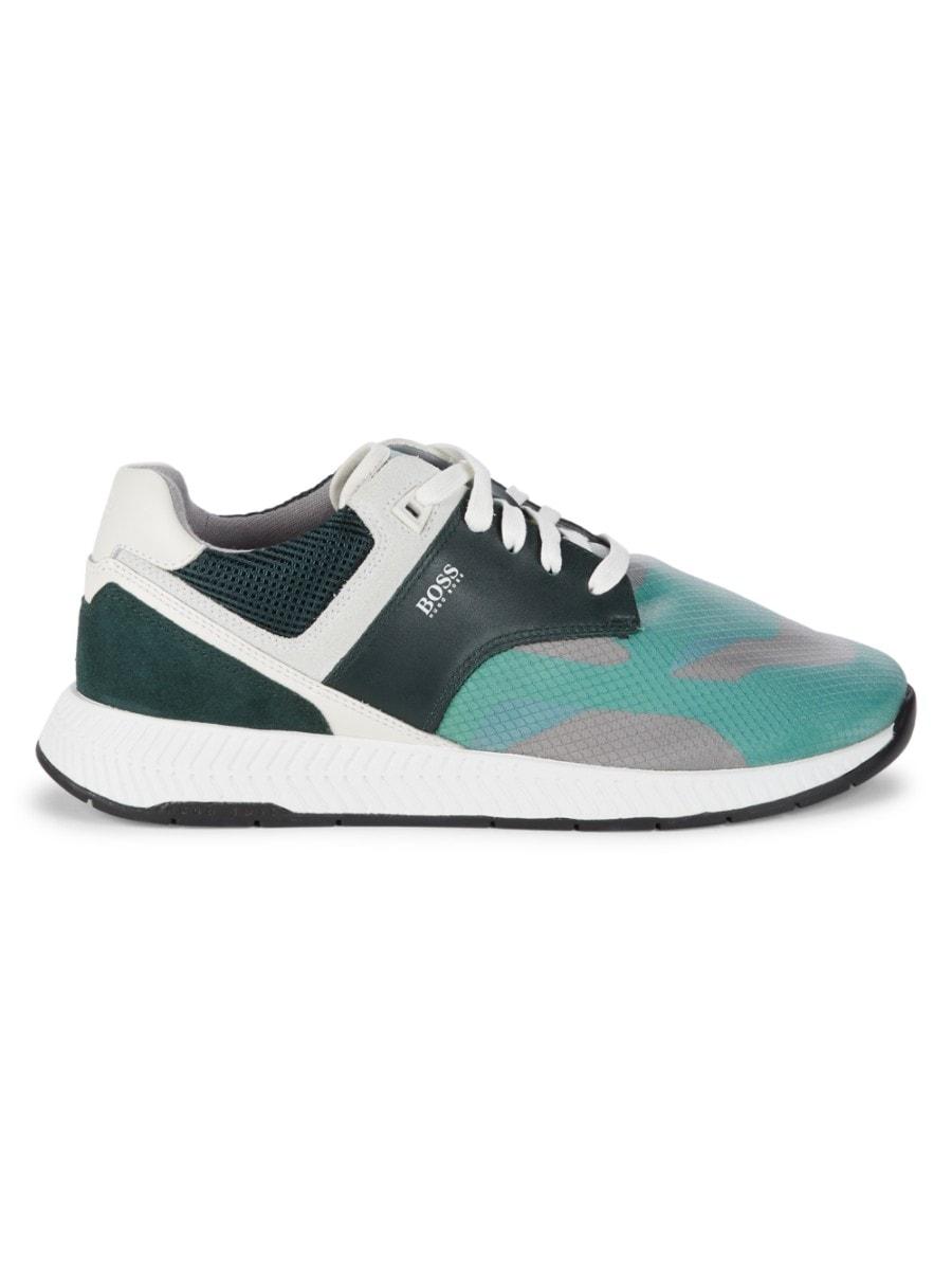 BOSS by HUGO BOSS Leather Men's Titanium Colorblock Sneakers - Green - Size 7 in Blue - Lyst