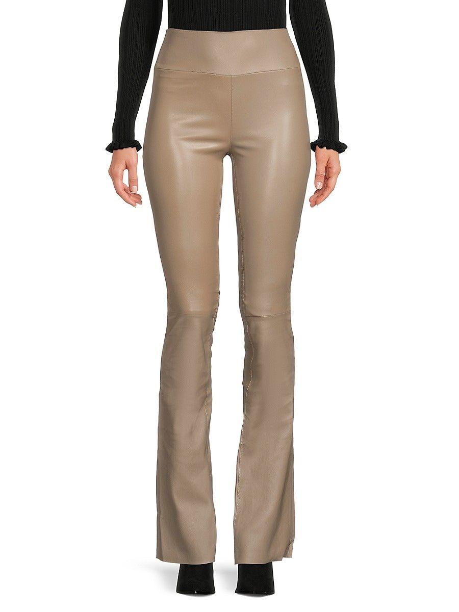 SPRWMN Micro Flare Leather Pants in Natural Lyst