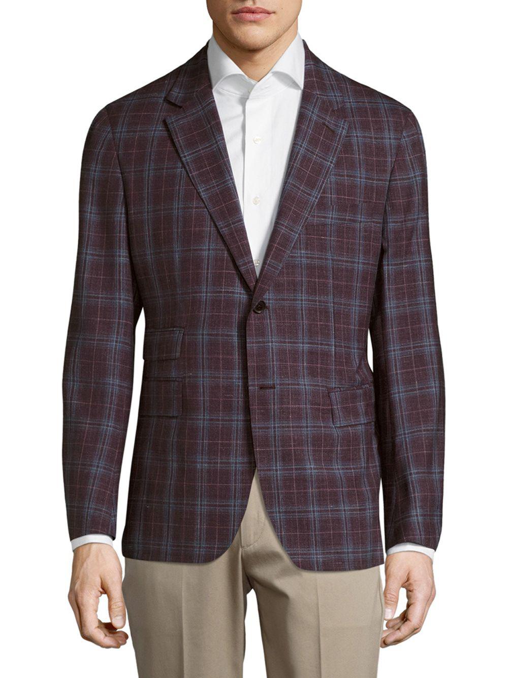 Façonnable Wool Checkered Jacket in Brown for Men - Lyst