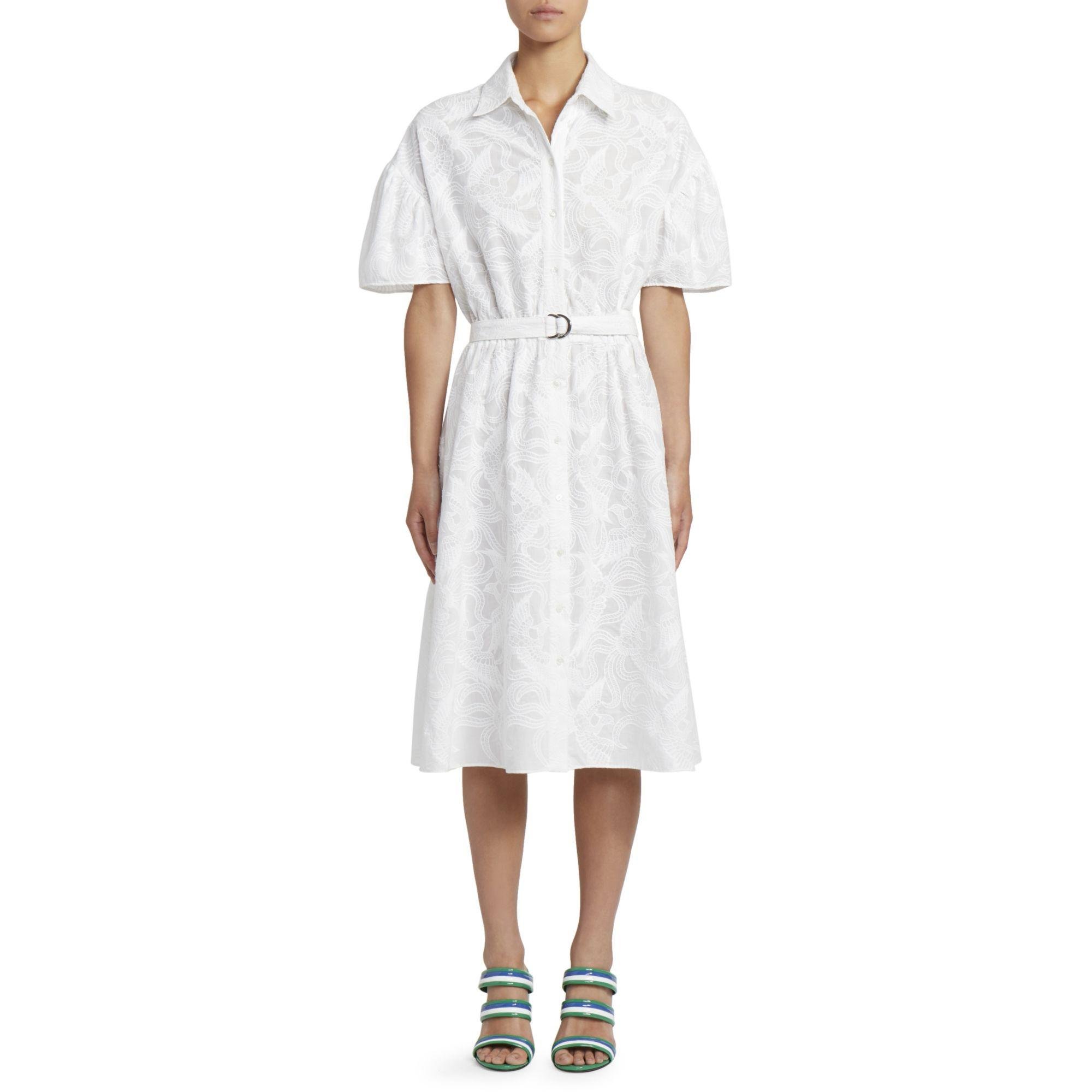 white puff sleeve shirt dress