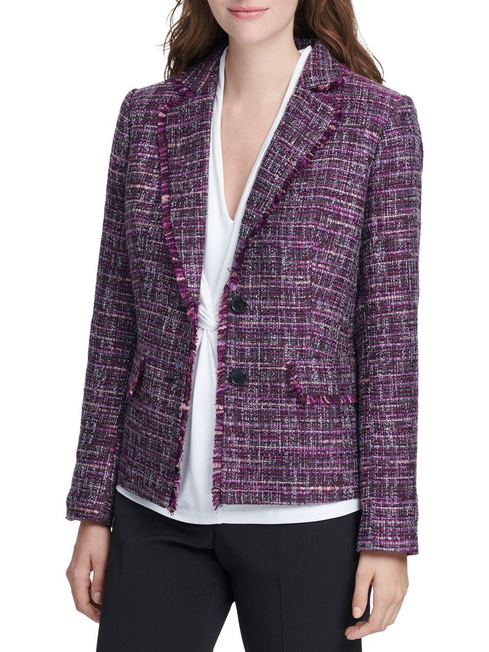 Donna Karan Tailored Tweed Blazer in Purple Lyst