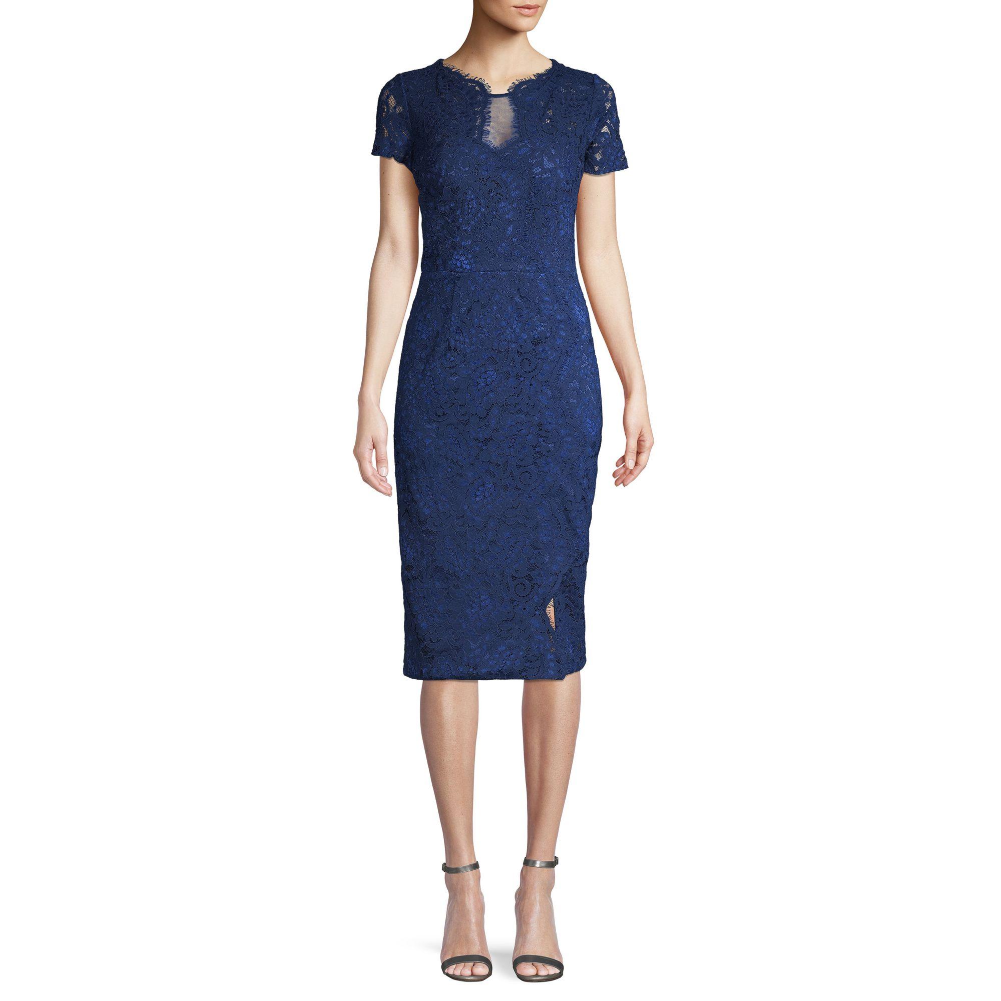 JS Collections Lace Short-sleeve Sheath Dress in Navy (Blue) - Lyst