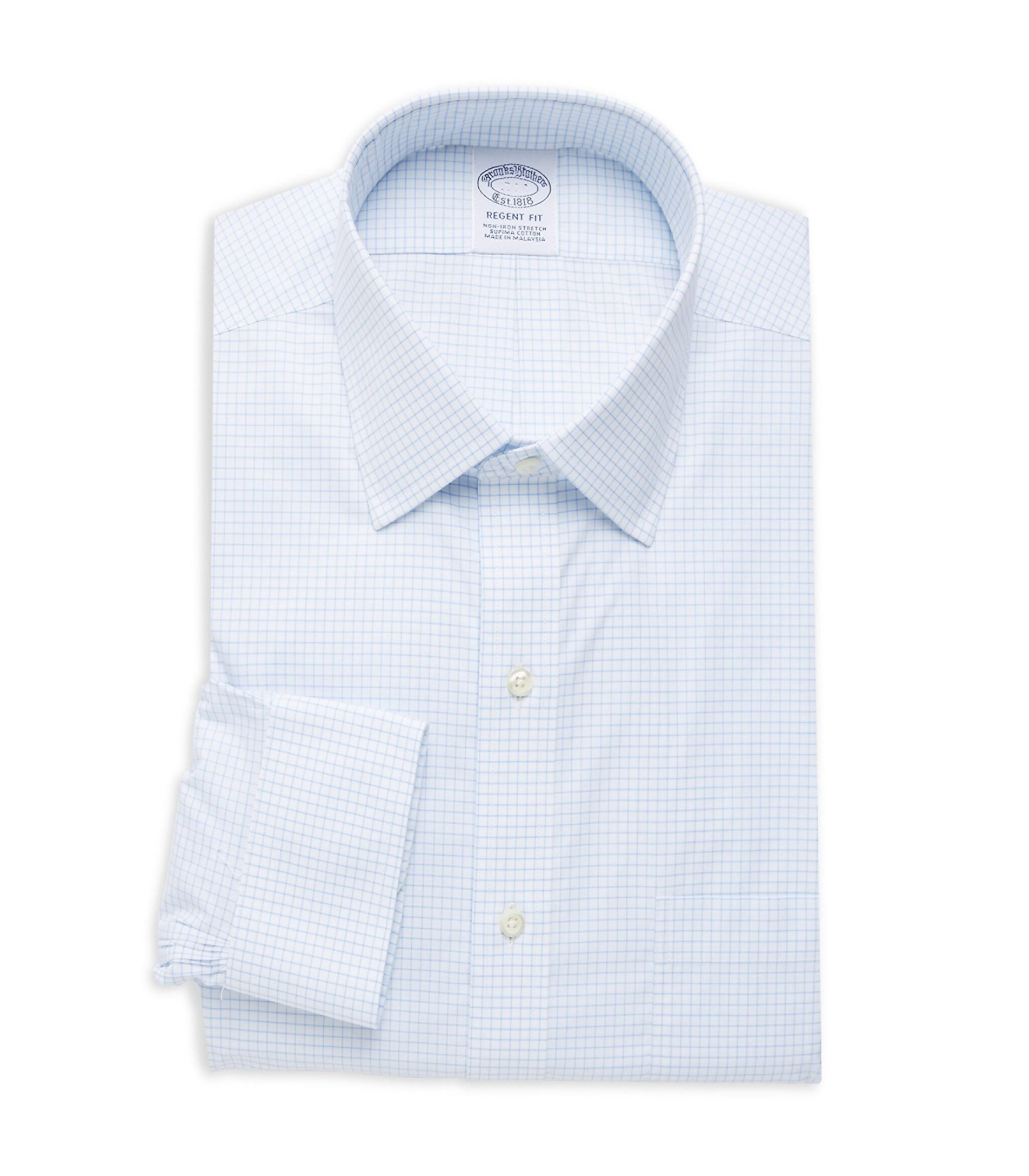 Brooks Brothers Regent-fit Check Supima Cotton-blend Dress Shirt in White for Men Mens Clothing Shirts Formal shirts 