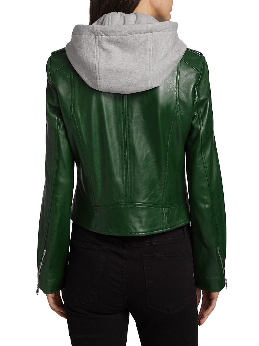 Lamarque Holy Hooded Leather Biker Jacket in Green | Lyst Canada