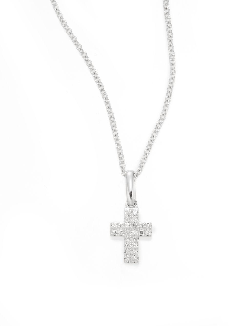 Effy Designer White Gold Diamond 14k White Gold Small Cross Pendant Necklace 