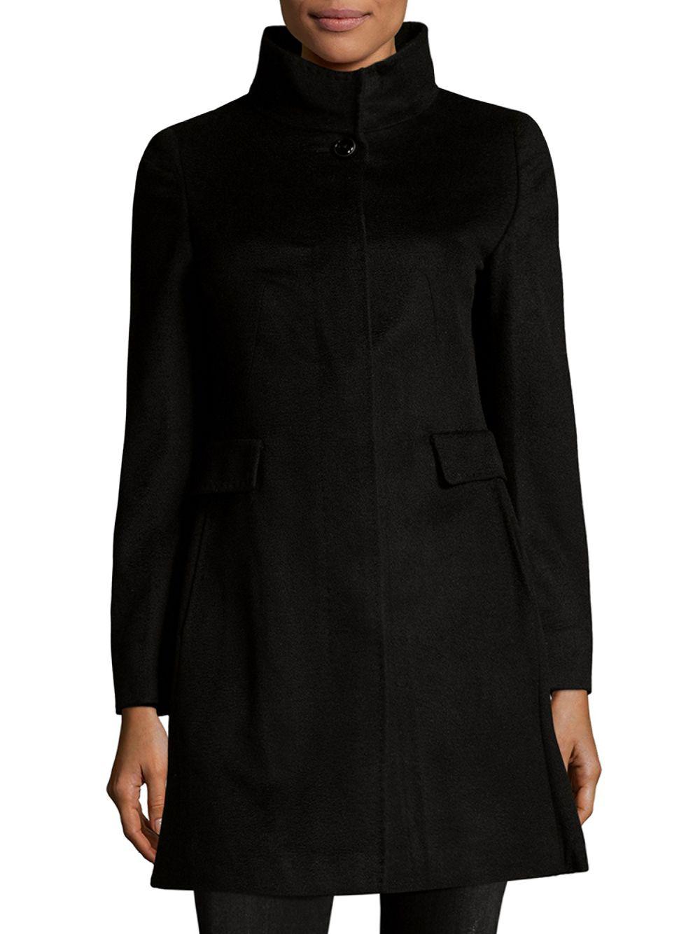 Max Mara Stand Collar Wool Coat in Black | Lyst