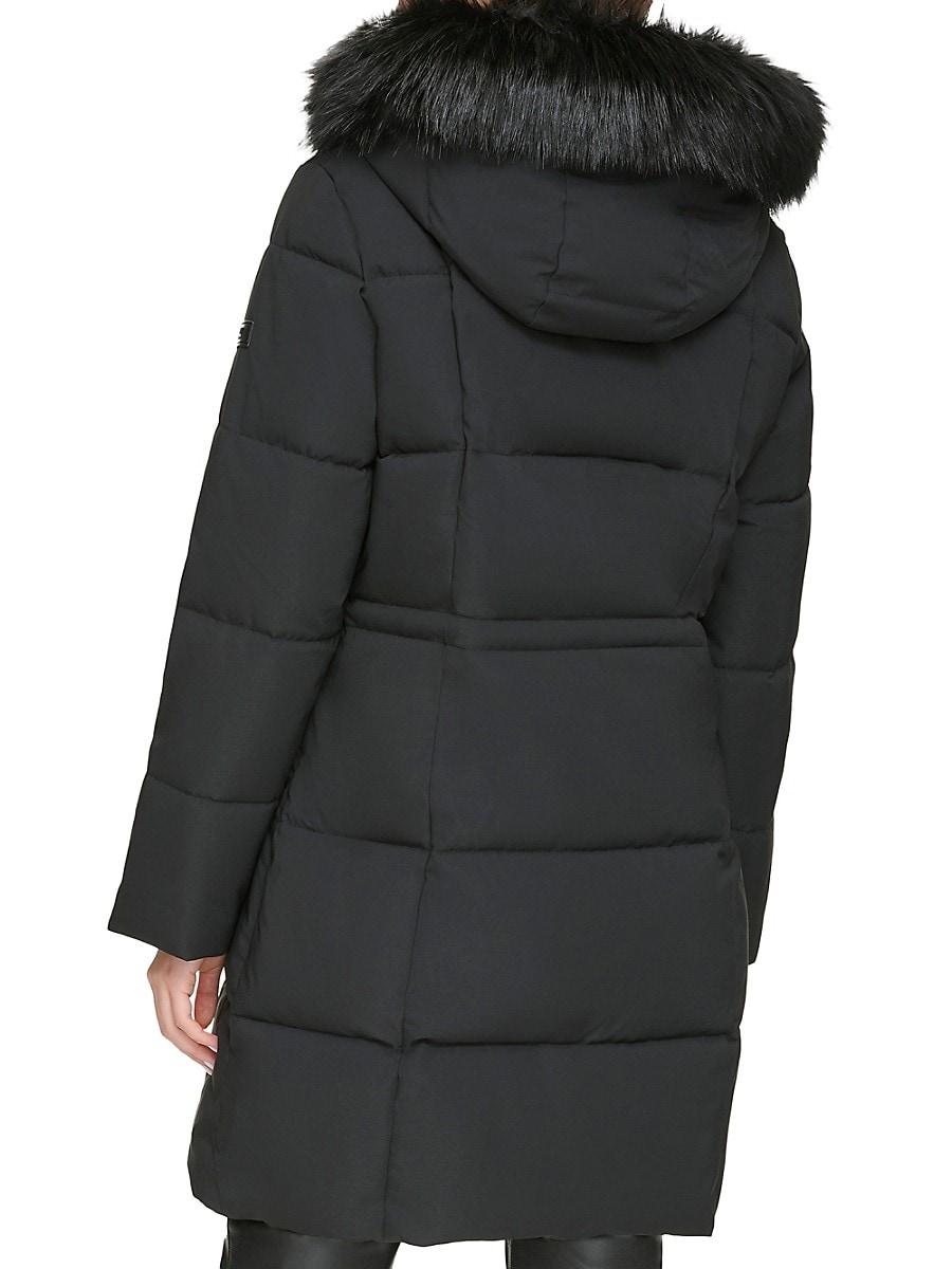 Donna karan side tab faux fur puffer jacket hotsell