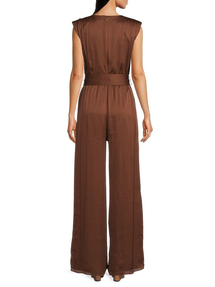 BCBGMAXAZRIA Belted Satin Jumpsuit in Brown Lyst UK
