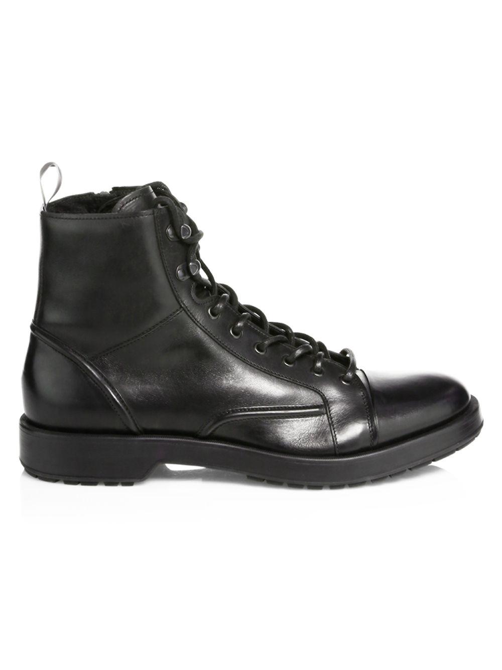 BOSS Montreal Leather Combat Boots in Black for Men - Lyst