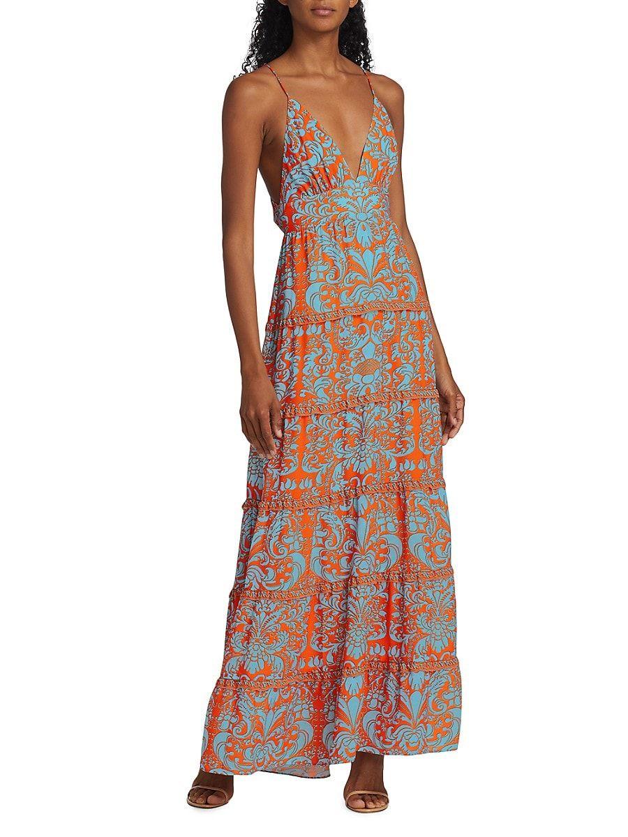 Alice Olivia Alice Olivia Karolina Plunge V Neck Cutout Maxi