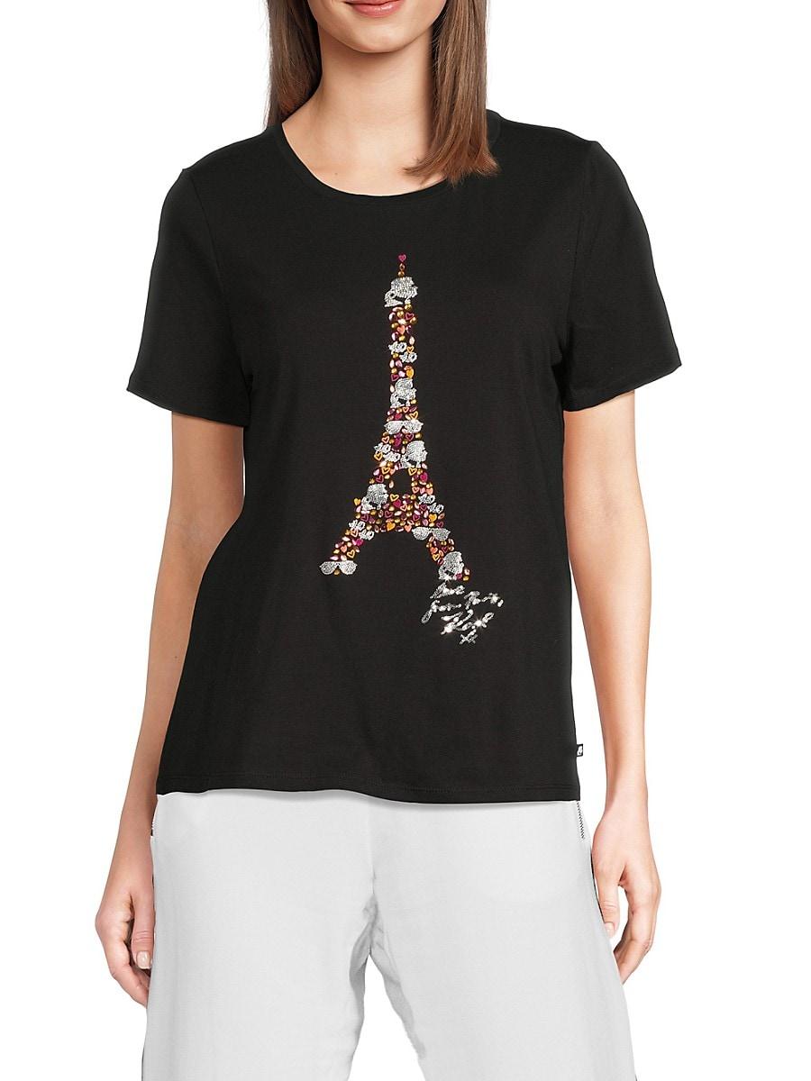 Karl Lagerfeld Floral Eiffel Tower Embellished Cotton-Blend