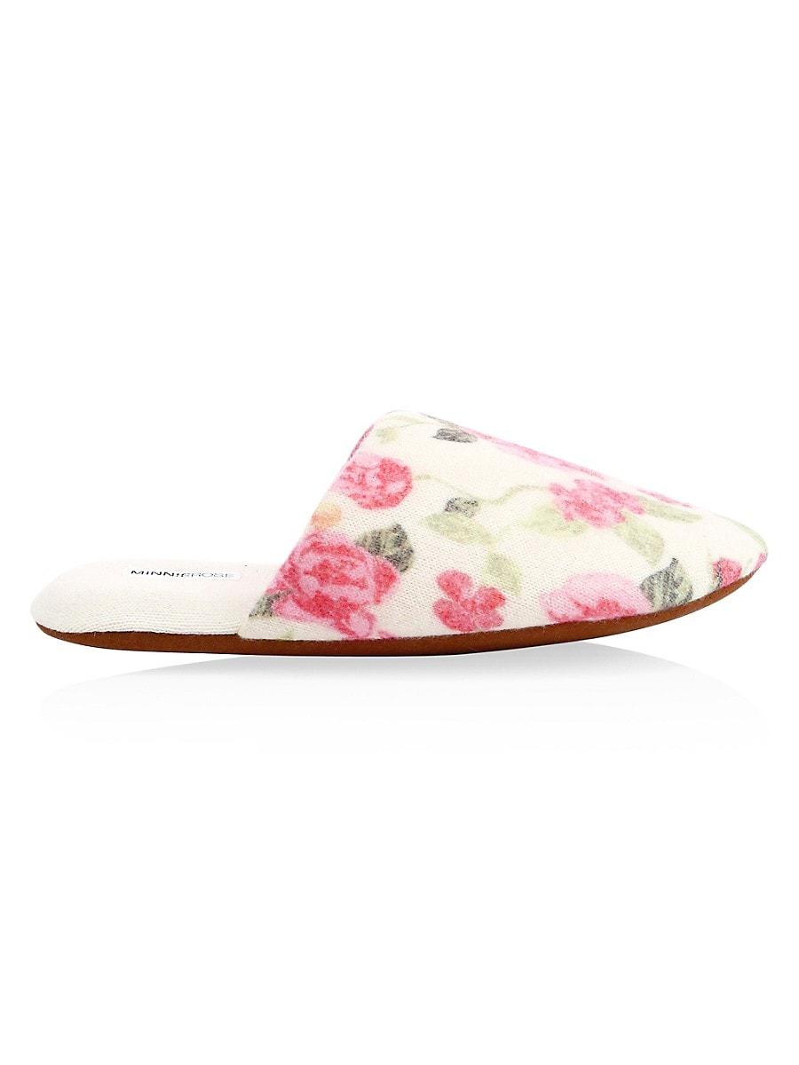 Minnie Rose Floral Cashmere Slippers in 