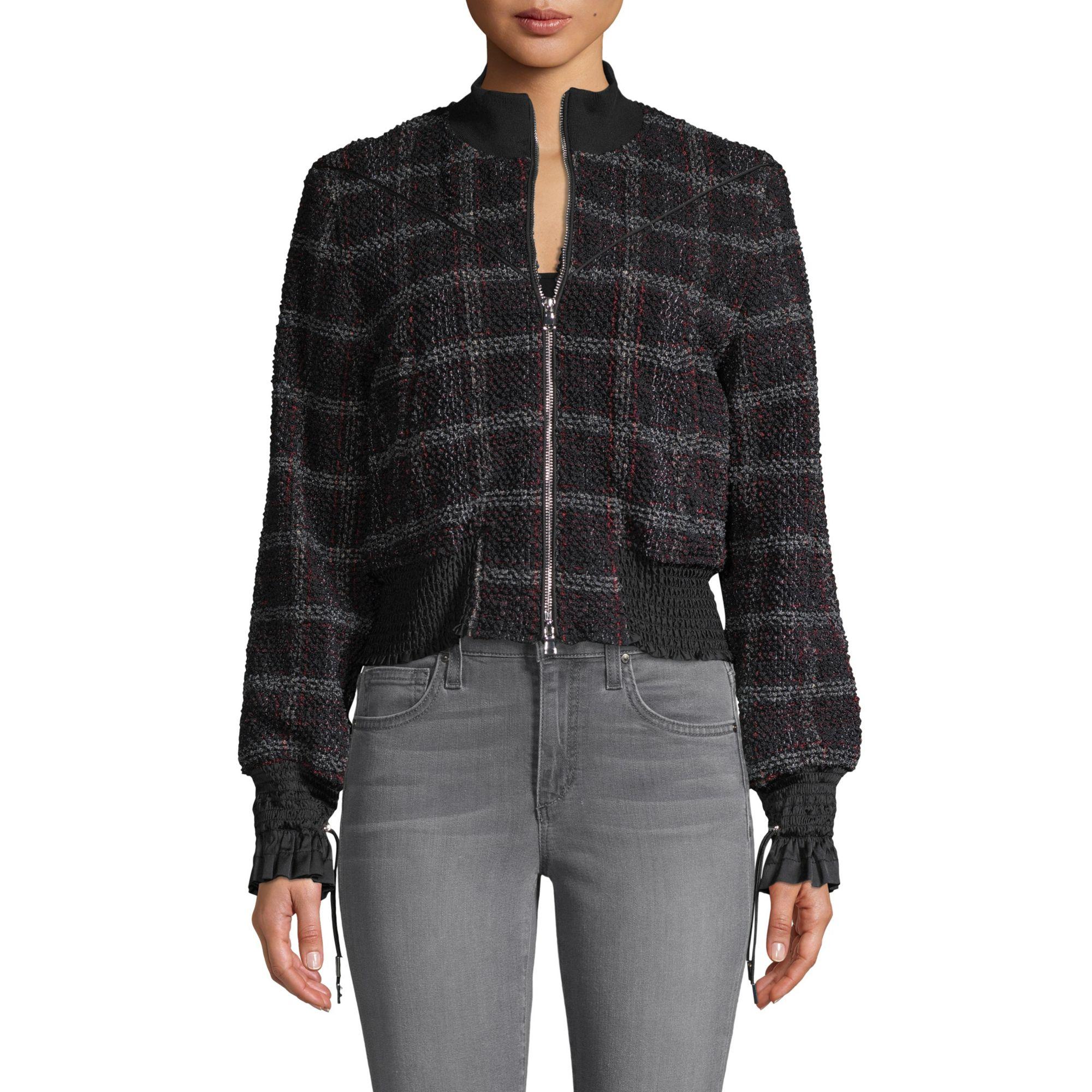 Download 3.1 Phillip Lim Textured Tweed Bomber Jacket in Black/Red ...