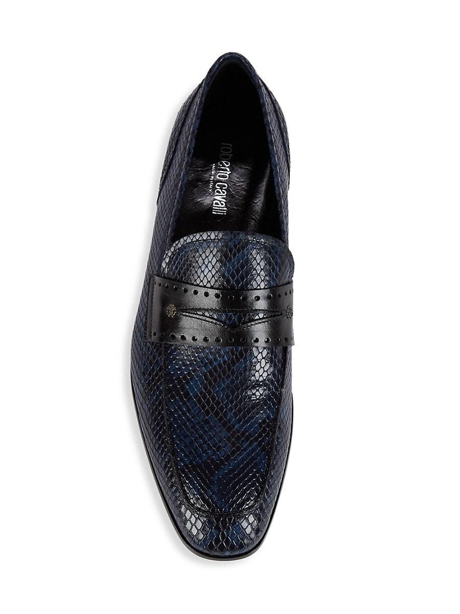 Roberto Cavalli Snakeskin-embossed Leather Penny Loafers in Blue for Men |  Lyst