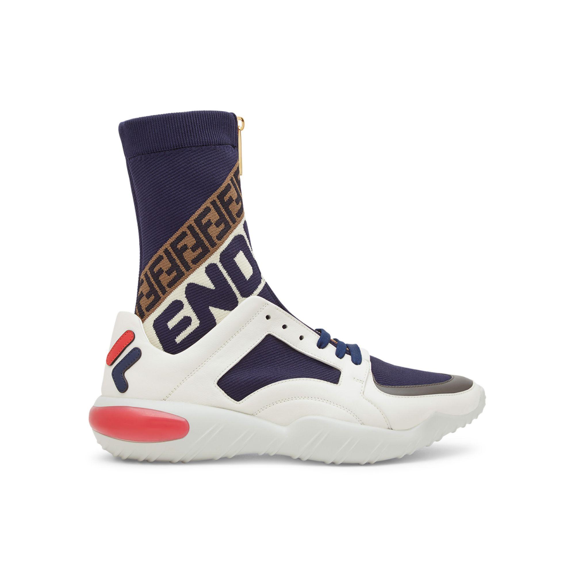 White And Navy Mania Sock Sneakers 