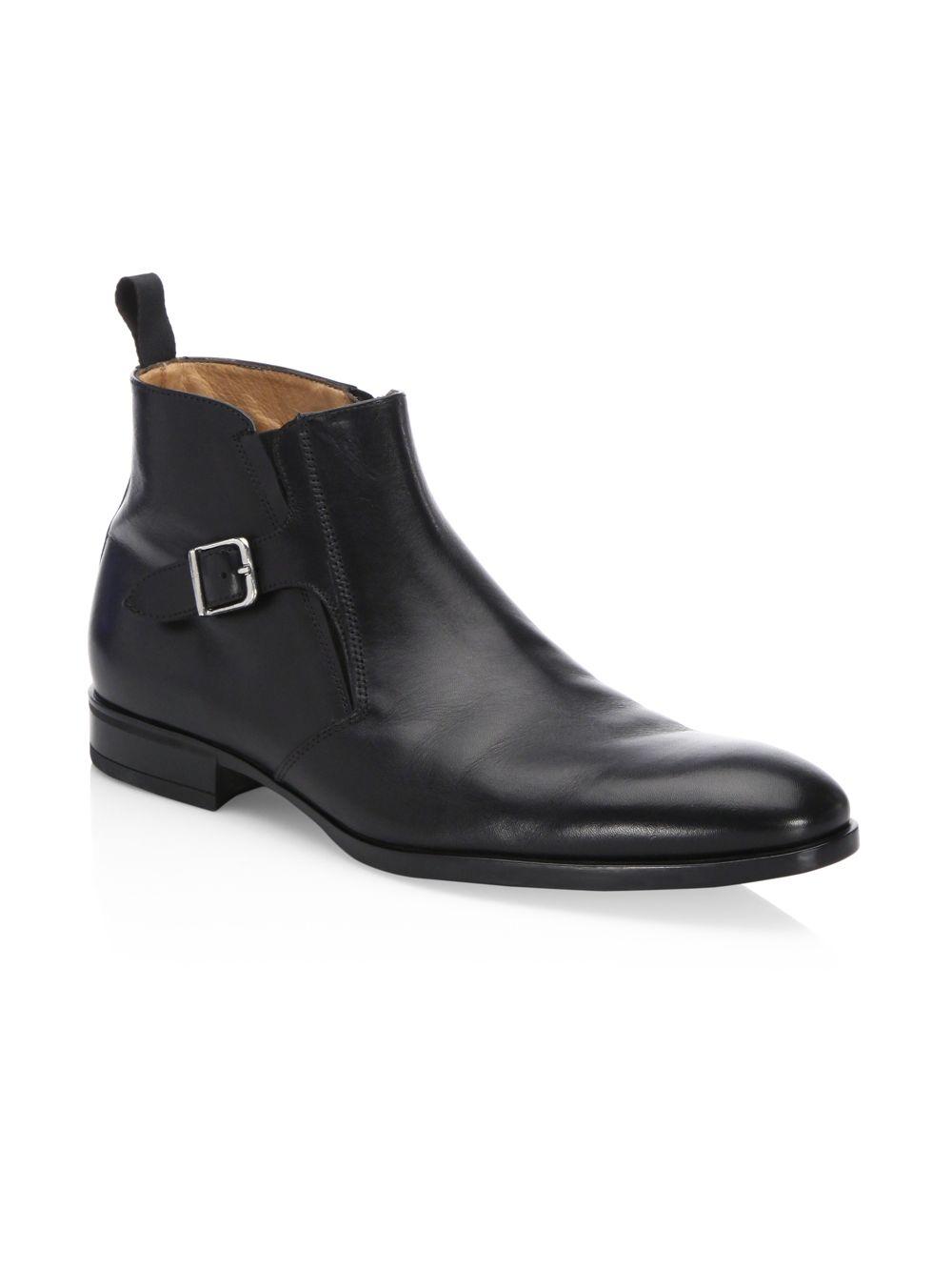 Saks Fifth Avenue Collection Zip Leather Ankle Boots in Black for Men ...