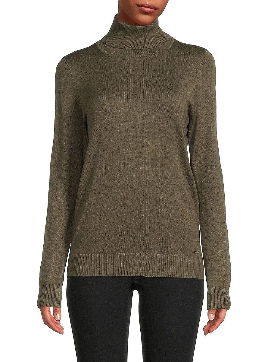 Calvin Klein Solid Turtleneck Sweater in Green | Lyst