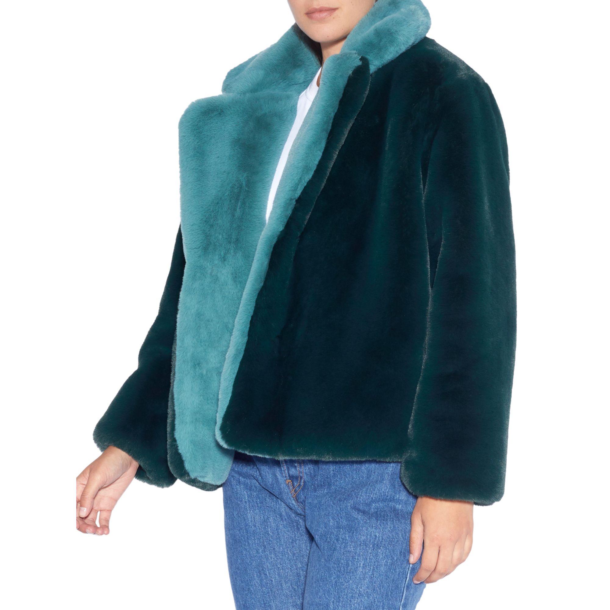 Apparis Kendall Faux Fur Short Coat in Emerald (Green) - Lyst