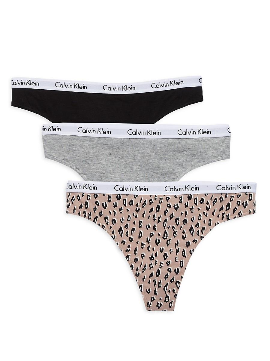 Calvin Klein Cotton 3-pack Logo Band Thong in Black Grey Cheetah (Gray) |  Lyst