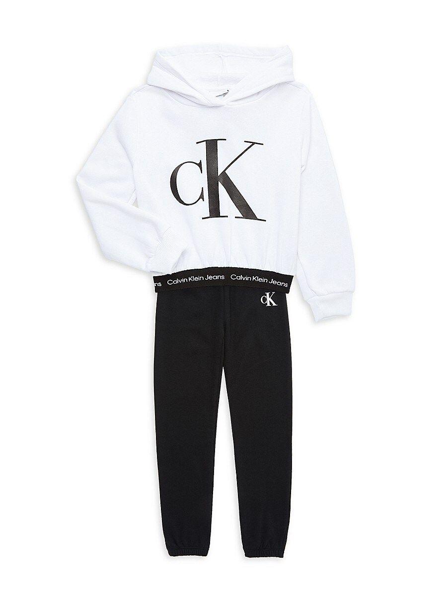 Calvin Klein Little Girl's 2-piece Logo Hoodie & Fleece joggers Set in  White | Lyst