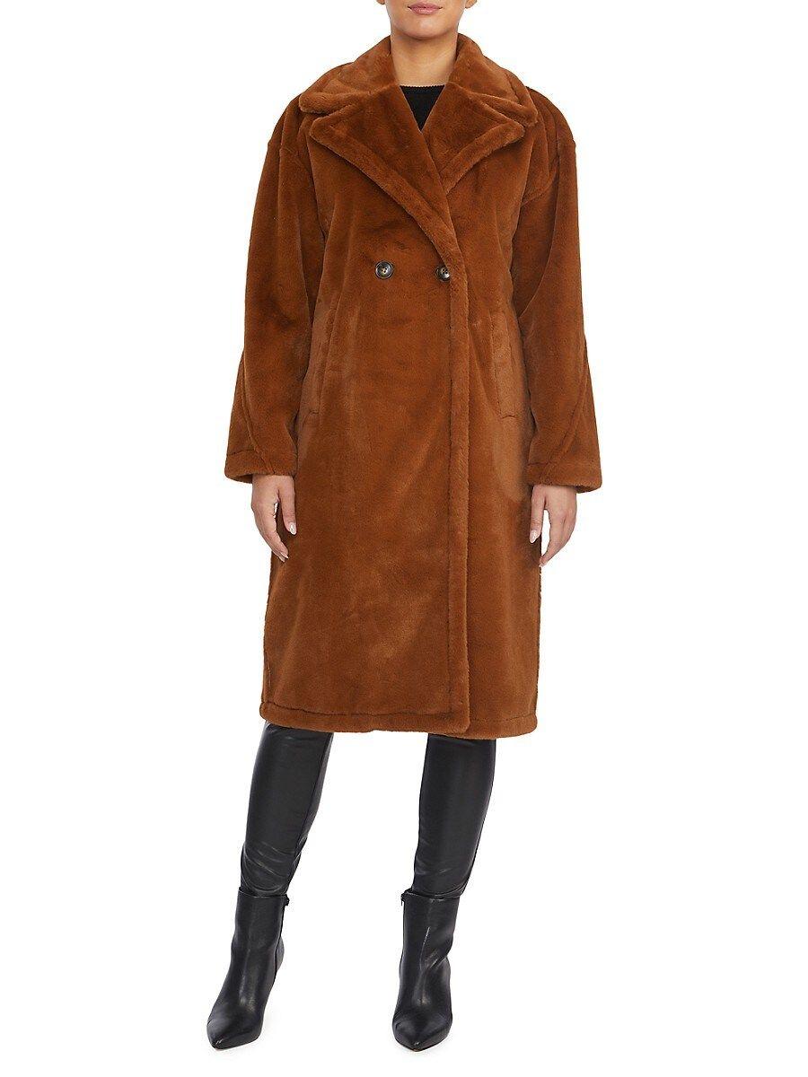 Badgley Mischka Roxane Faux Fur Coat in Brown | Lyst