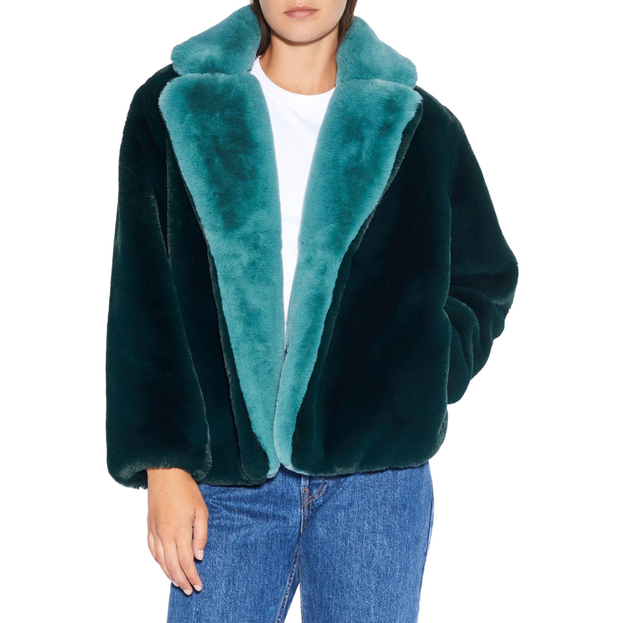 Apparis Kendall Faux Fur Short Coat in Emerald (Green) - Lyst