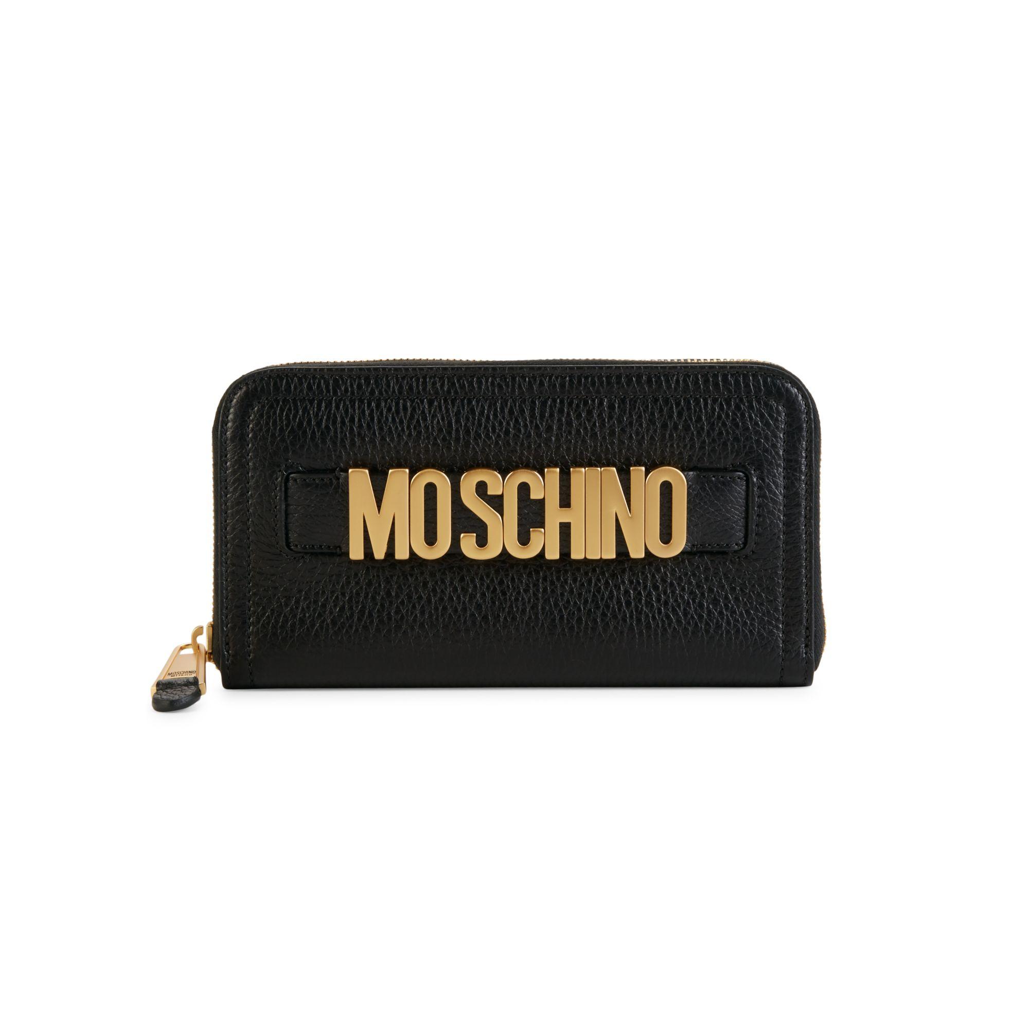 Moschino Pebbled Leather Zip-around Wallet in Black - Lyst