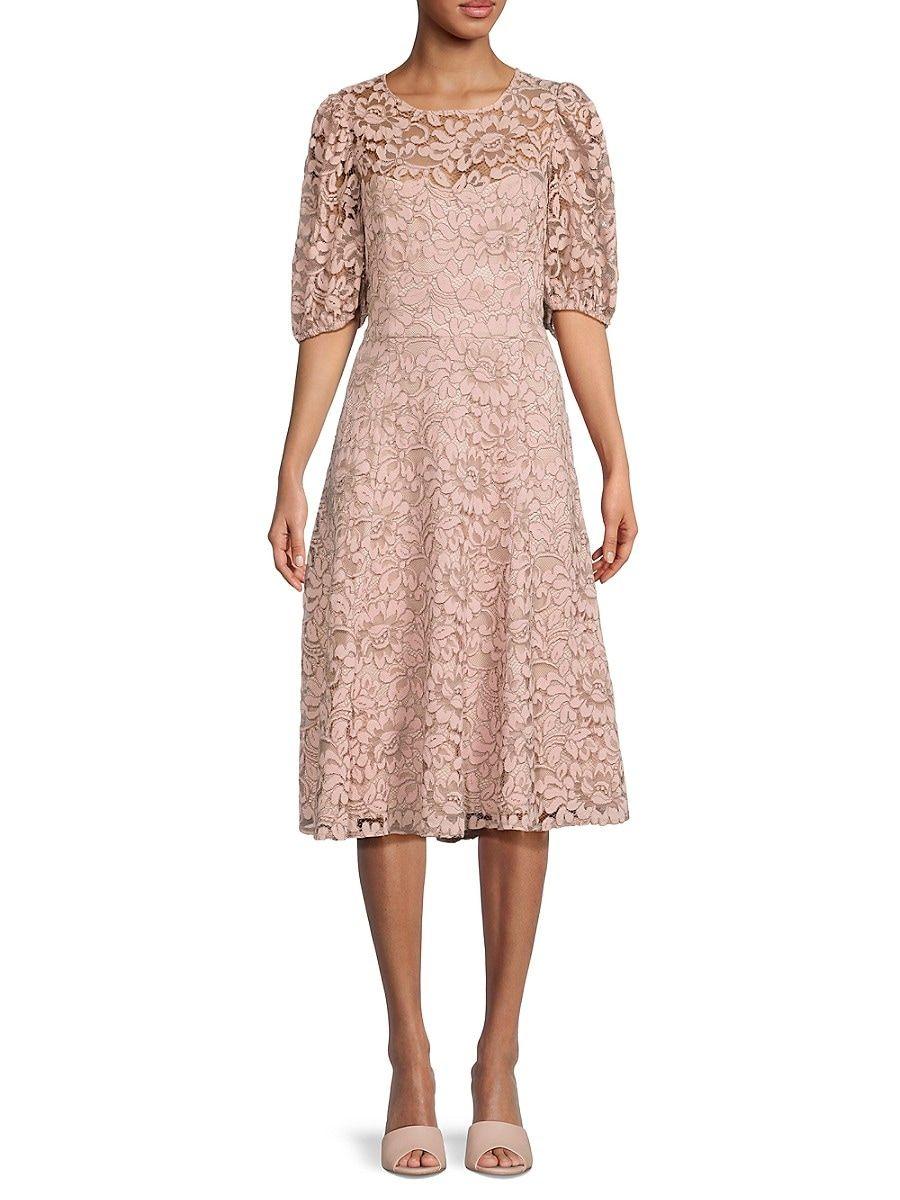 Eliza J Lace Fit Flare Midi Dress in Pink Lyst