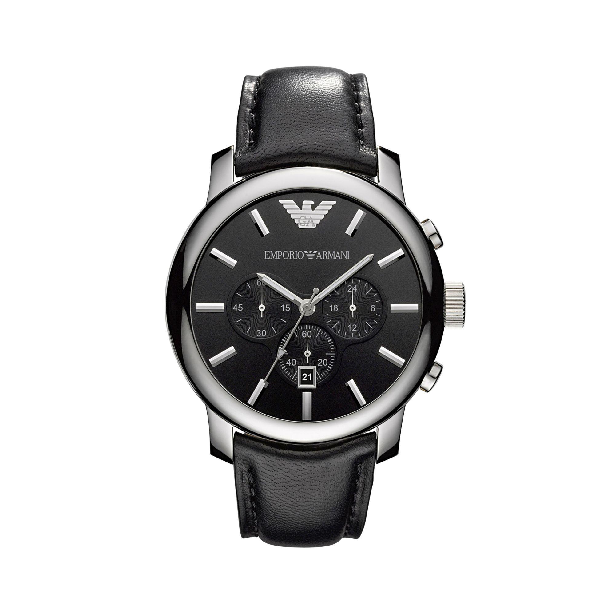 Emporio Armani Stainless Steel & Leather-strap Chronograph Watch for ...