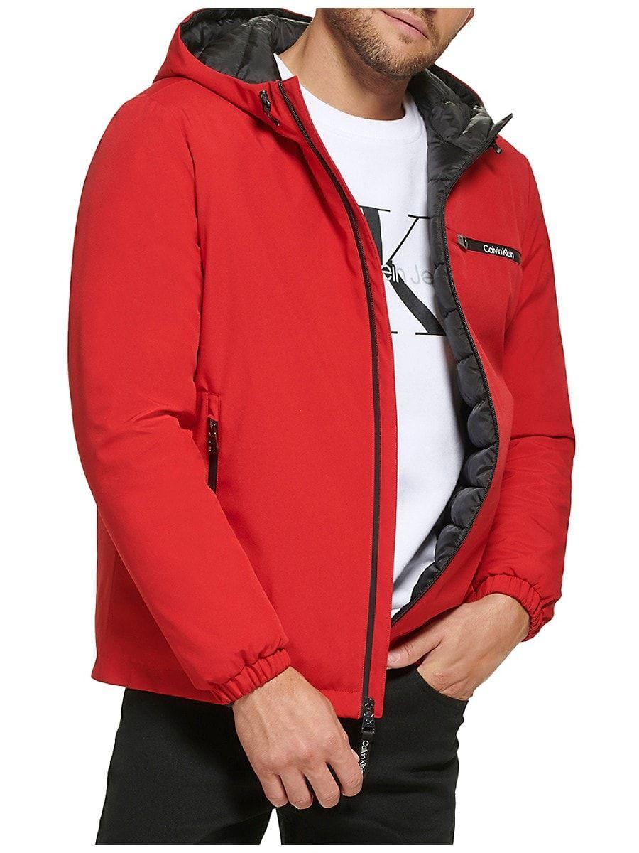 Calvin Klein Logo Hooded Jacket in Red for Men | Lyst