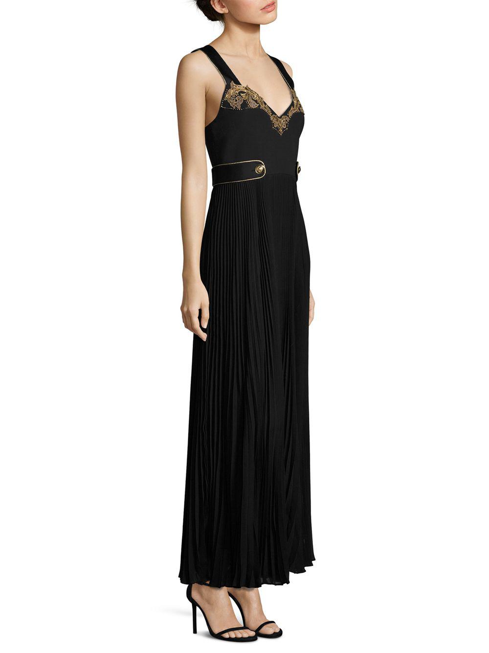 Roberto Cavalli Synthetic Embroidered Pleated Gown in Black Gold (Black ...