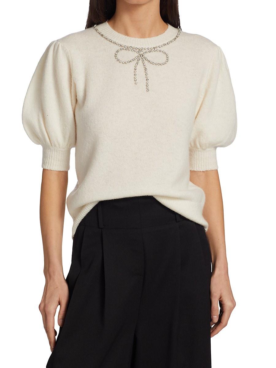 Kate Spade Faux Pearl & Rhinestone Bow Sweater in White | Lyst