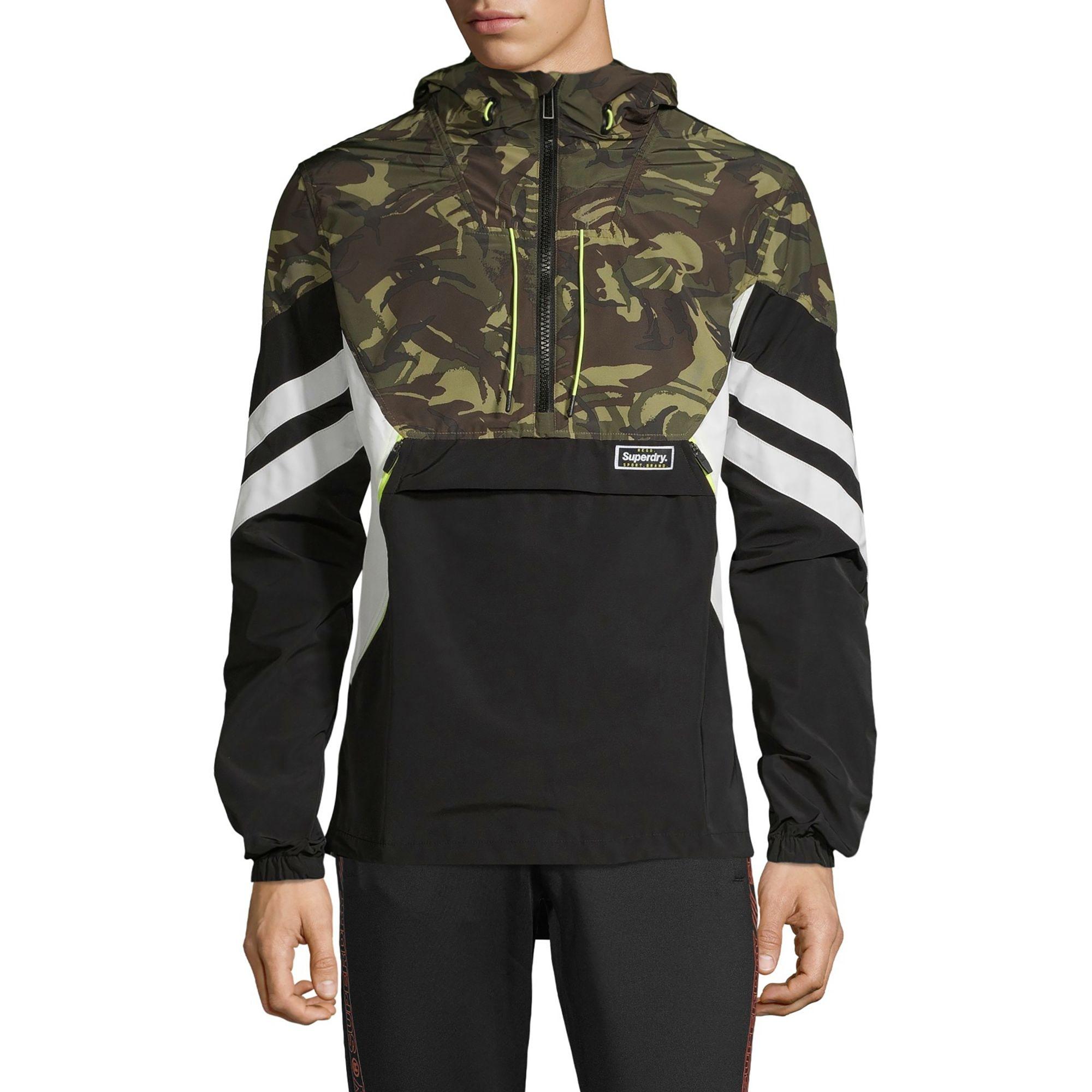 Superdry Synthetic Camouflage Half zip Hooded Jacket in Camo Superdry Gym Tech Half Kapuzenjacke Creme | Hoodies