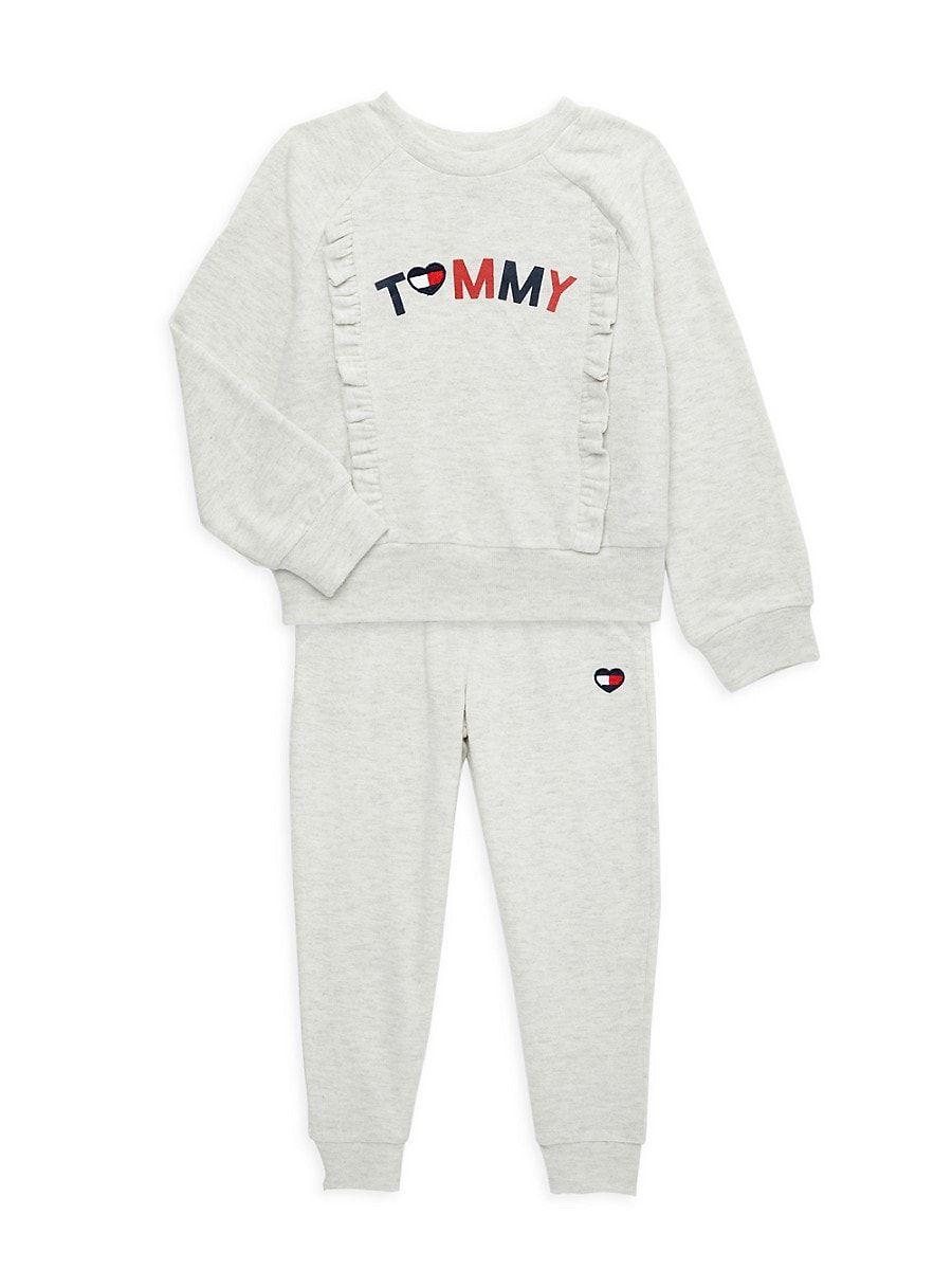 Tommy Hilfiger Little Girl's 2-piece Hacci Ruffle Sweatshirt & joggers Set  in White