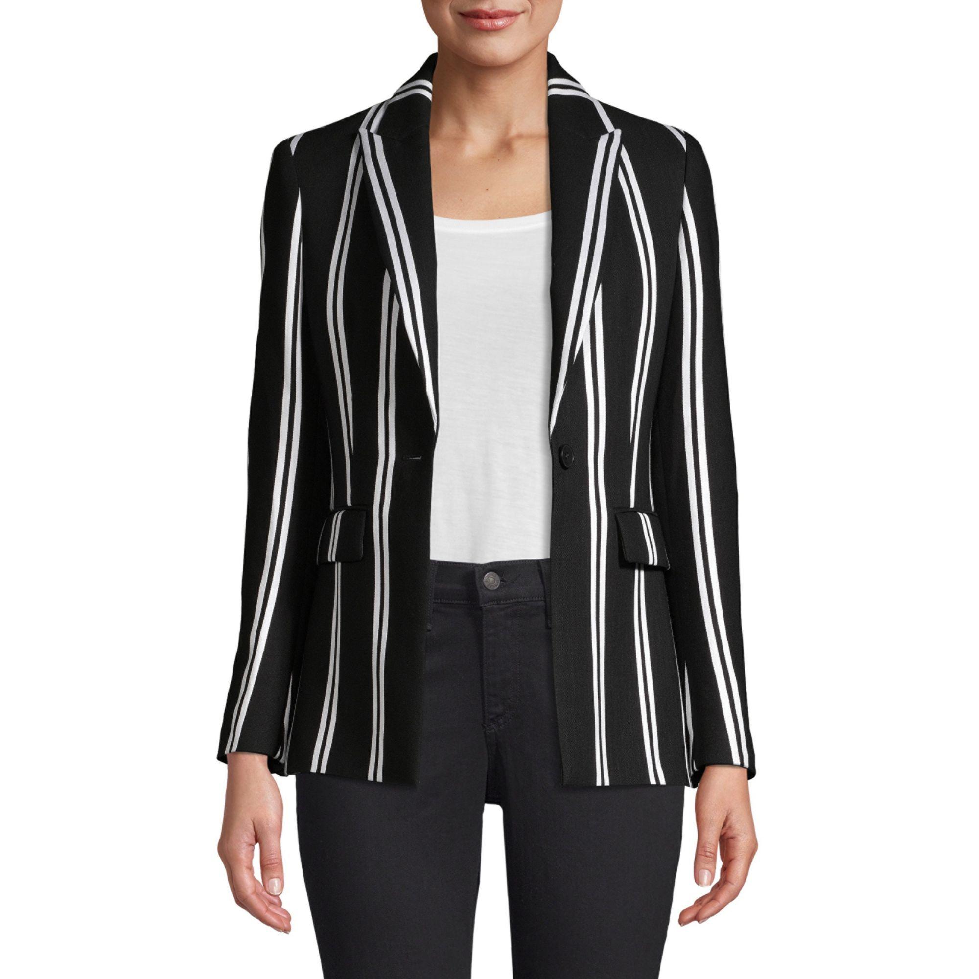 black and white pinstripe blazer