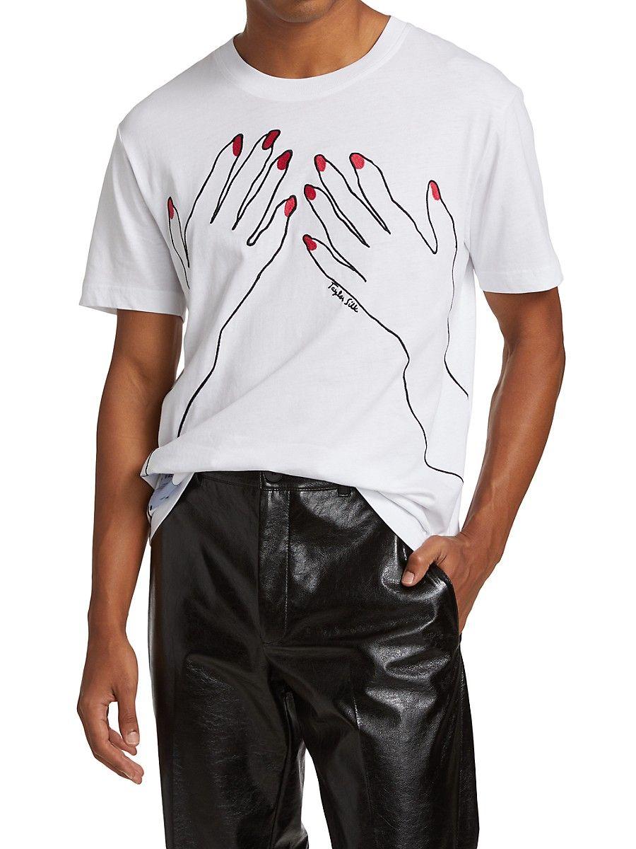 McQ Mcq Striae Embroidered Hand T Shirt in White for Men | Lyst