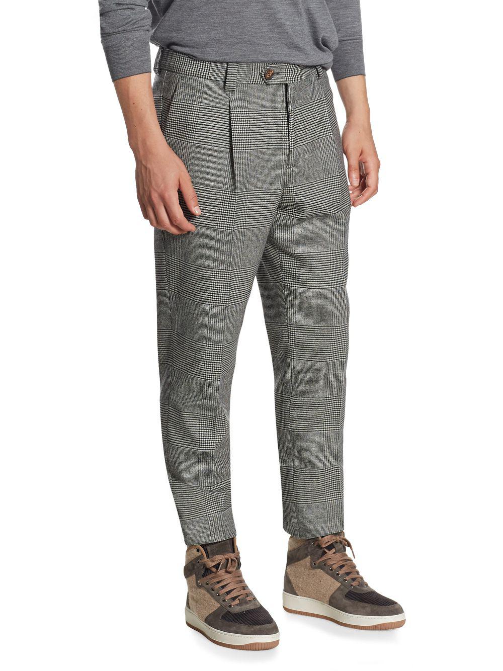 grey houndstooth plaid slim tapered pant
