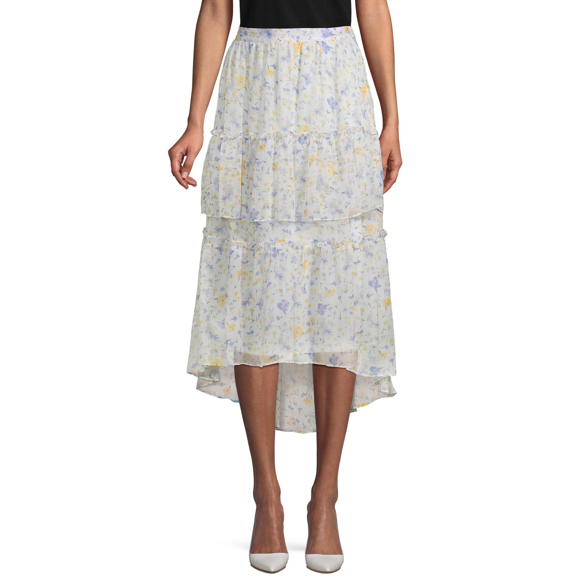 Cece Synthetic Floral Tiered High-low Midi Skirt - Lyst