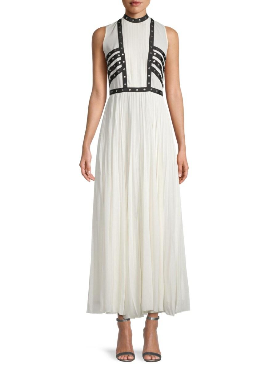 Longchamp Pleated A-line Maxi Dress in White | Lyst