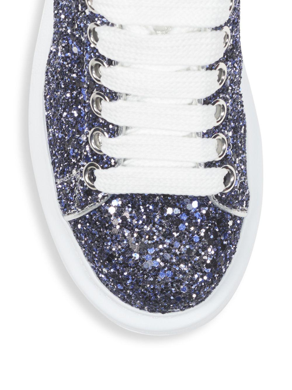 Alexander McQueen Synthetic Glitter Platform Sneakers in Midnight Blue
