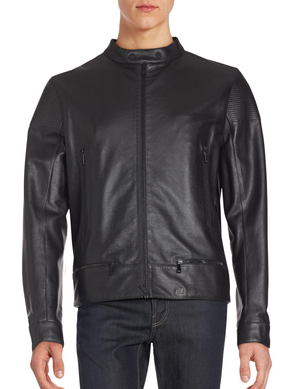 Porsche Design Black Motocross Leather Jacket For Men