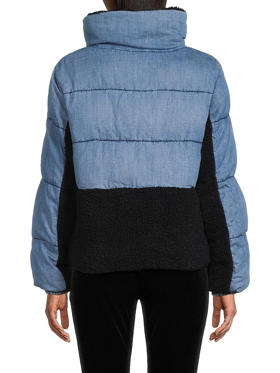 Denim × Faux Shearing Puffer Jacket