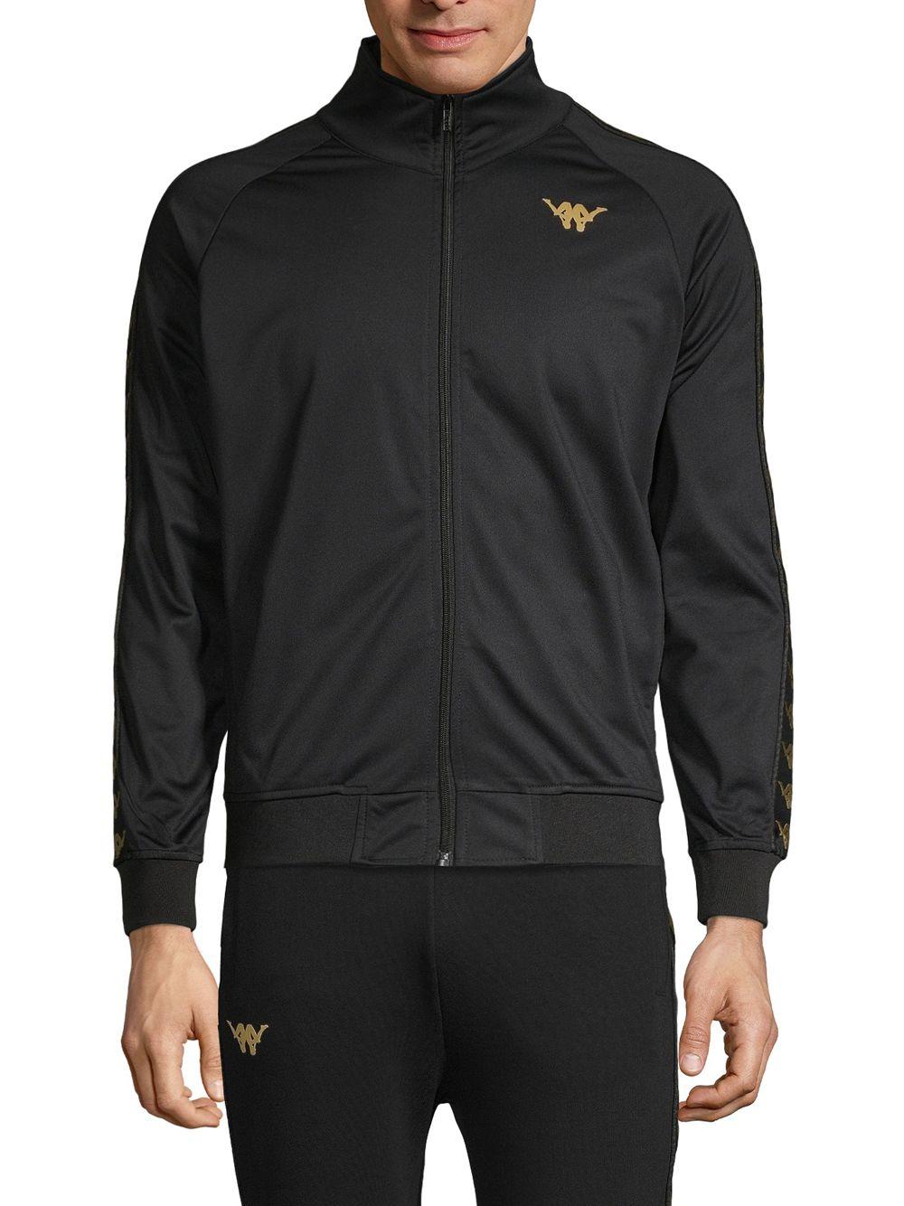 Kappa Synthetic Logo Track Jacket In Black Yellow Black For Men