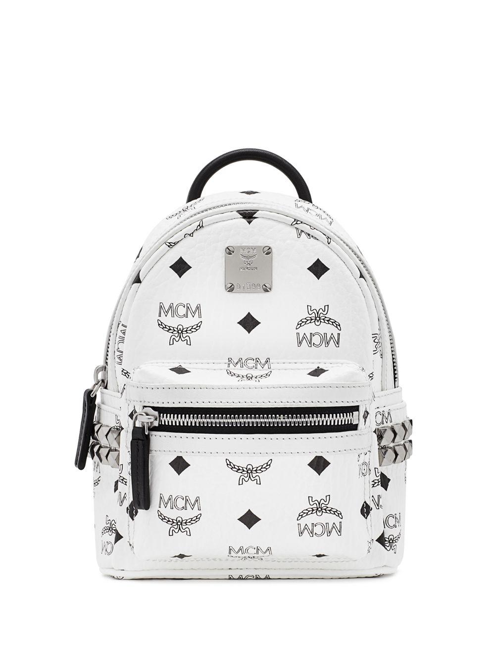 MCM X Bebe Boo Mini Studded Coated Canvas Backpack in White | Lyst