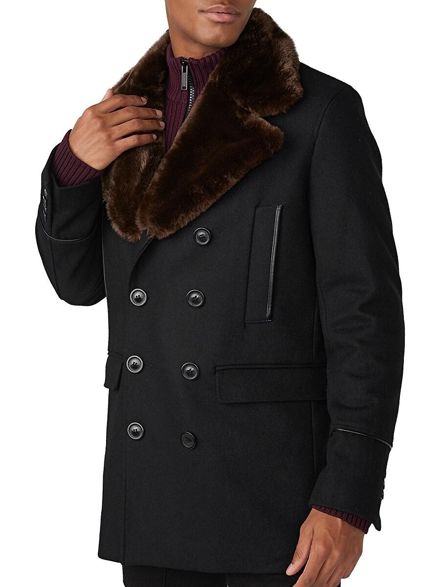 Karl Lagerfeld Faux Fur collar Wool blend Peacoat in Black for Men Lyst UK