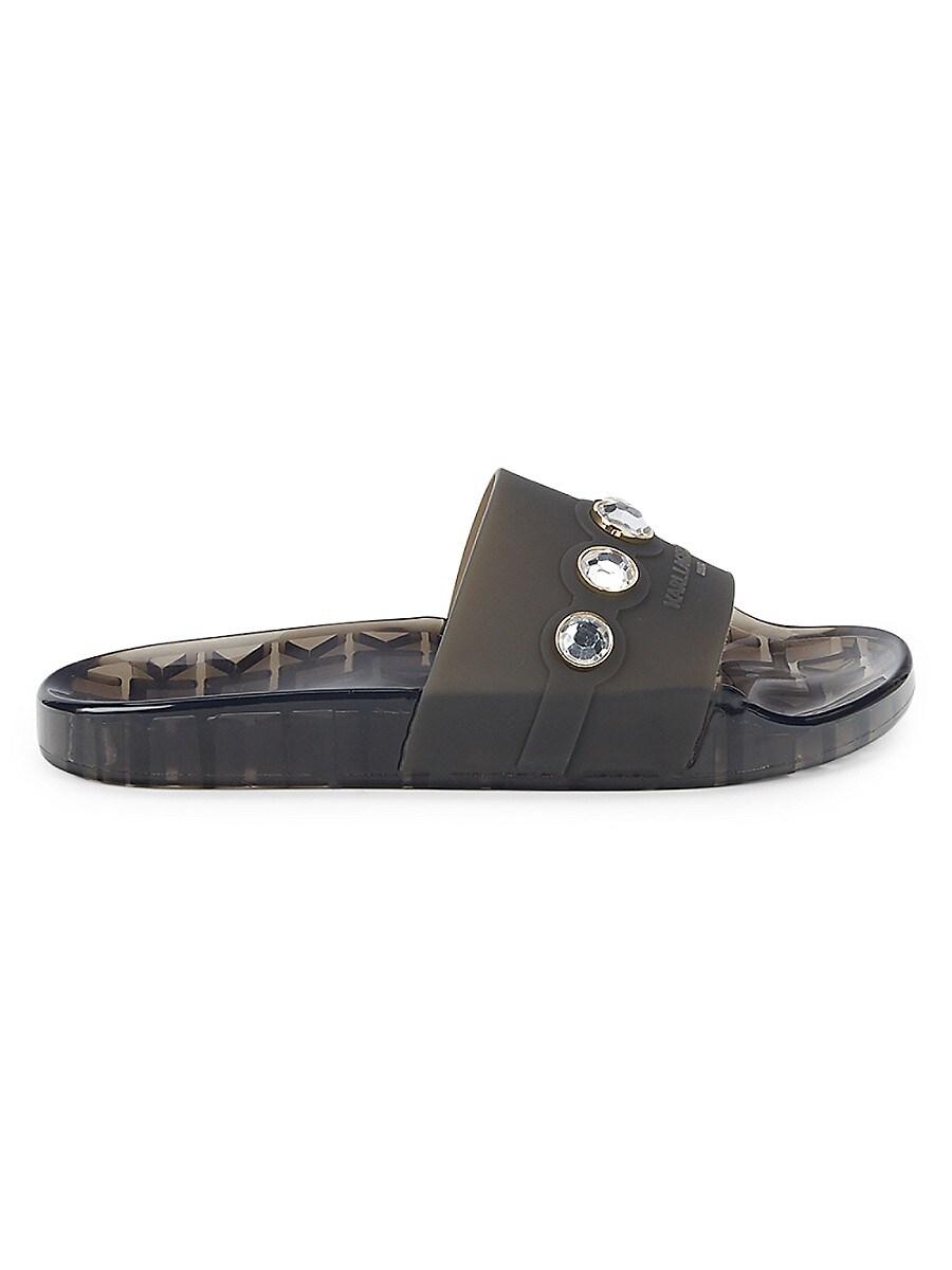 Karl Lagerfeld Taja Jewelembellished Pool Slides in Black Lyst