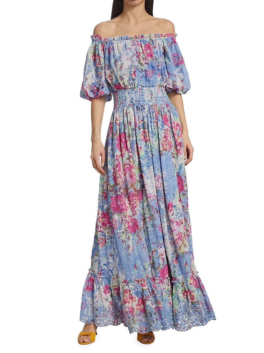 Hemant & Nandita Floral & Eyelet Offtheshoulder Maxi Dress in Purple