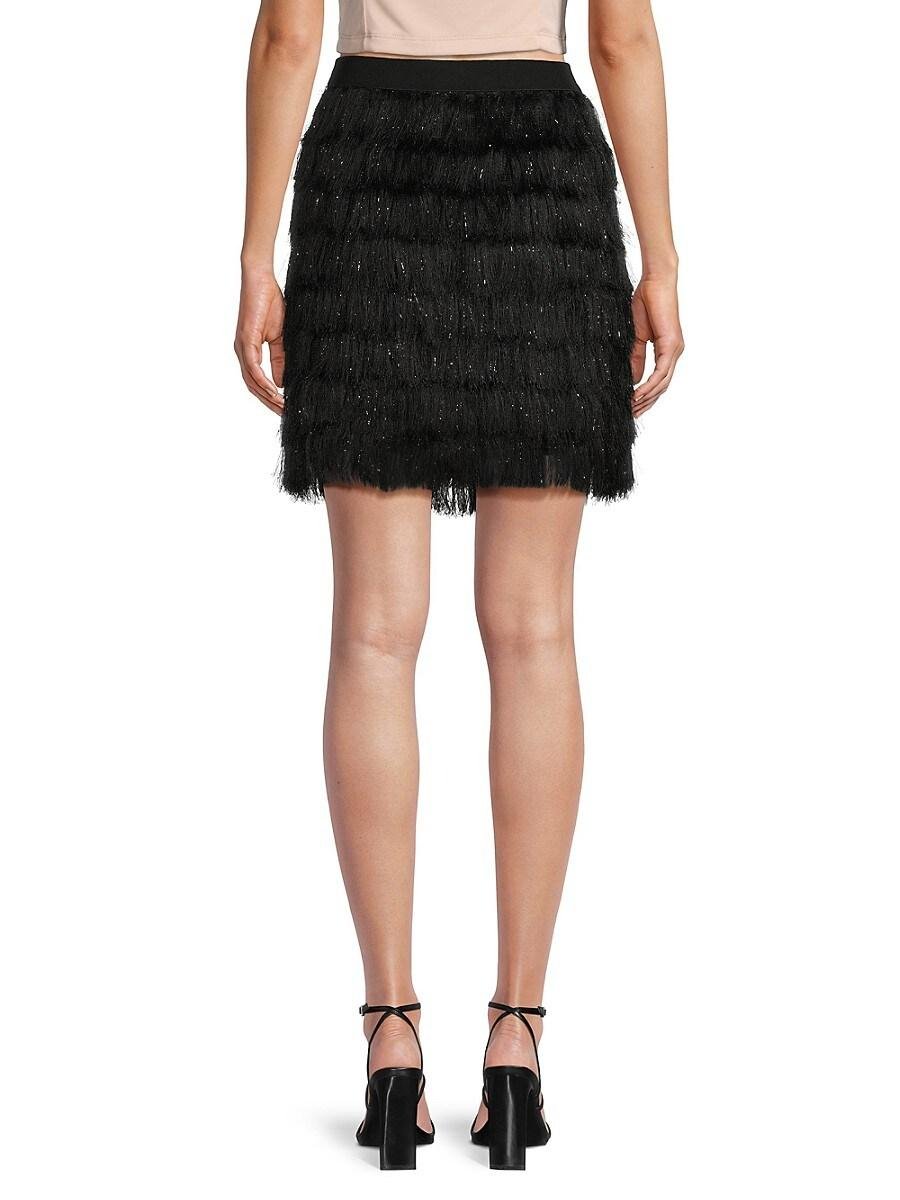 BCBGMAXAZRIA Fringe Tiered Mini Skirt in Black Lyst