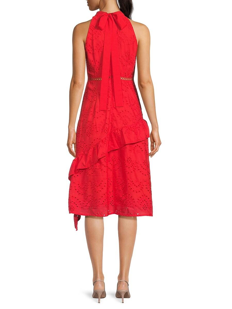 Sam Edelman Eyelet High-Neck Midi-Dress in Red Lyst UK
