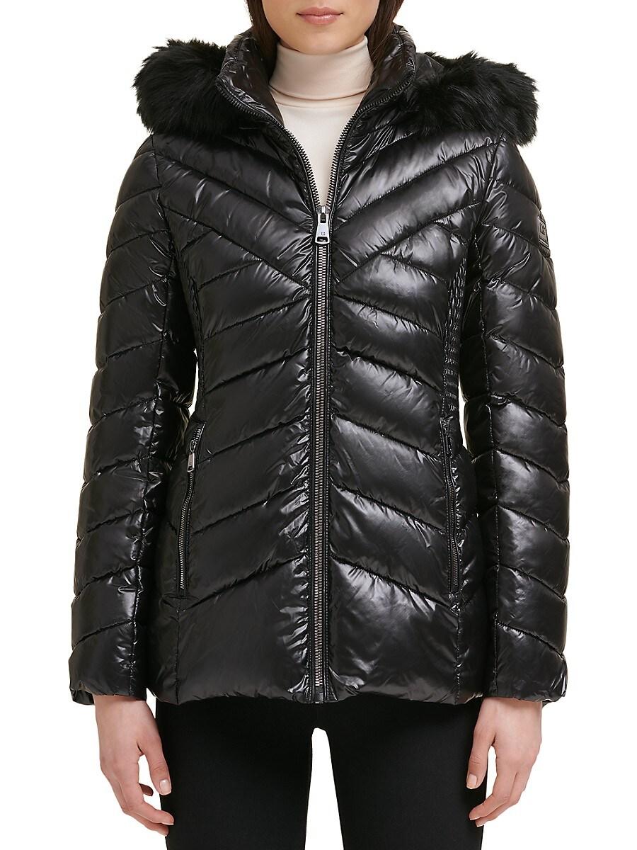 Kenneth Cole Faux Fur-trim Quilted Puffer in Black | Lyst